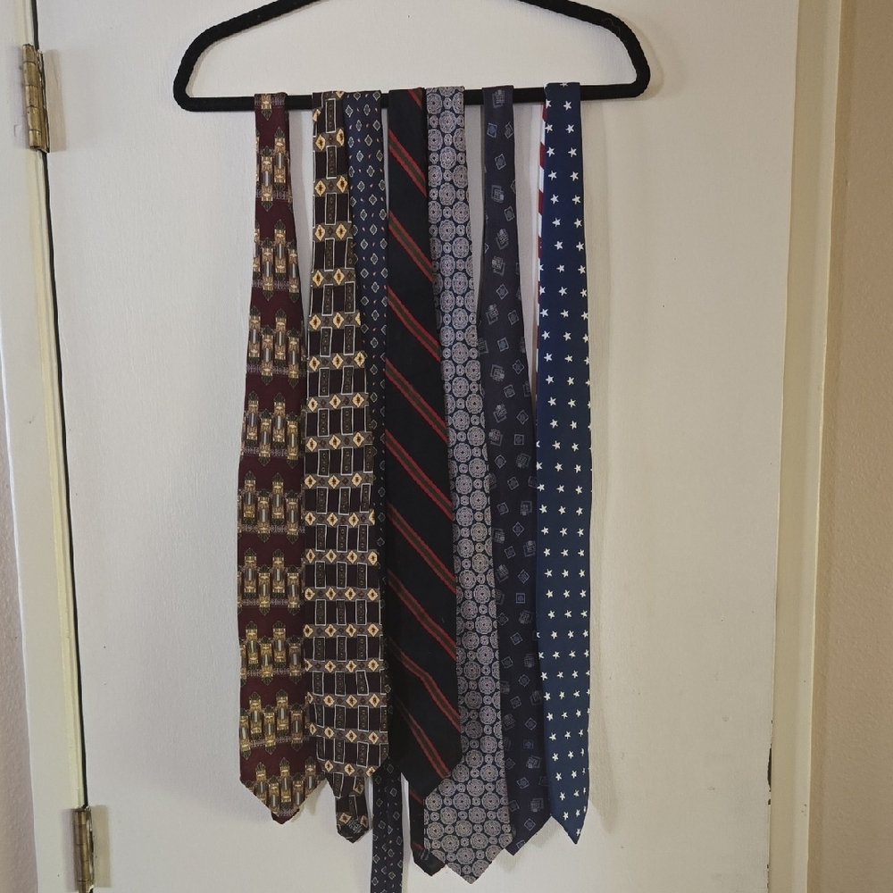 Assorted 7 Ties Collection Blue Brown Burgundy